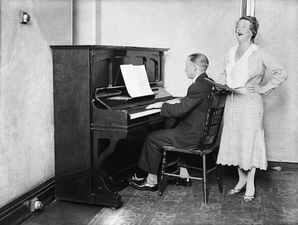 “I would far rather listen to Schumann’s Piano Concerto myself.” Don Bradman accompanying an unidentified singer, NSW, ca. 1930s.
