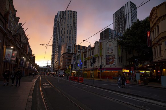 The tram lines which would normally be carrying thousands of revellers is eerily quiet.