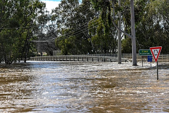 Flood waters devastate the town of Rochester in central Victoria.