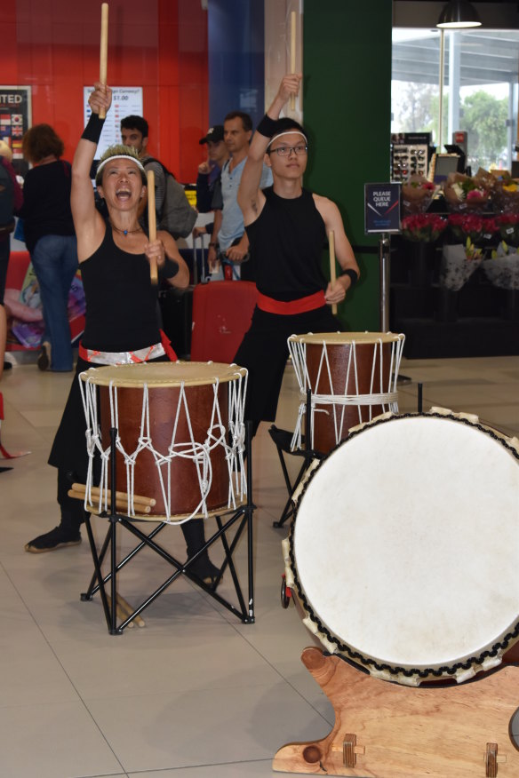 Taikon drummers celebrate the announcement of Perth-Tokyo direct flights.  