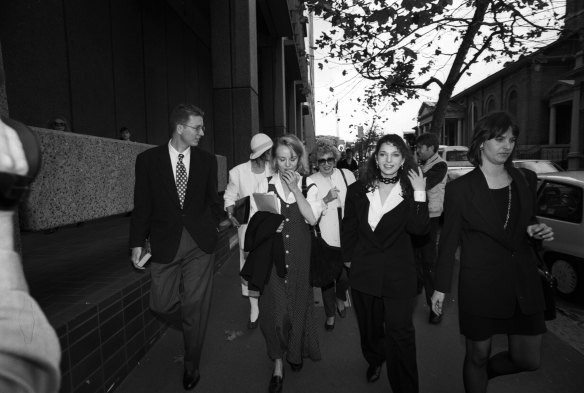 Where there’s a will ... Arkie Whiteley (centre left) leaves the Supreme Court with Christopher Kuhn, Wendy Whiteley, Blanche D’Alpuget and Nicki Goldstein.