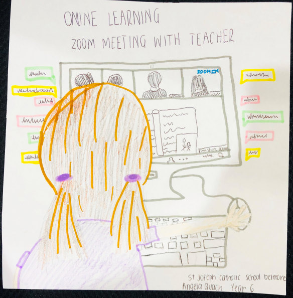 Angela Quach, year 6, from St Joseph's in Belmore depicts her experience of learning from home. 