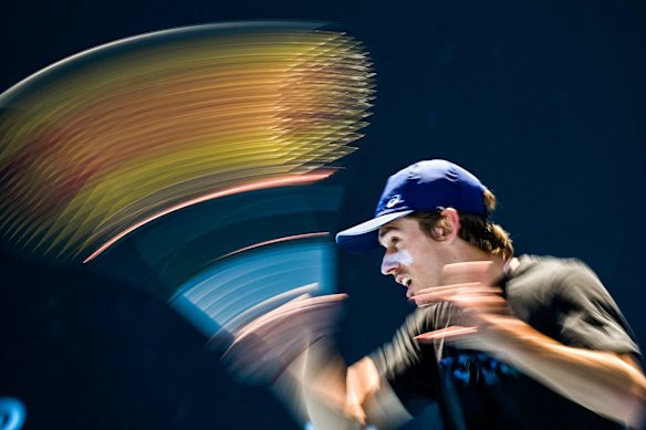 Australian Alex De Minaur during a practice session. By reaching the Australian Open fourth round, it’s a career-best return at his home slam for de Minaur.