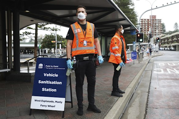 Sanitisation Station at Manly wharf. 