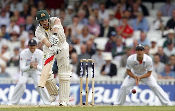 Steve Smith plays a shot.