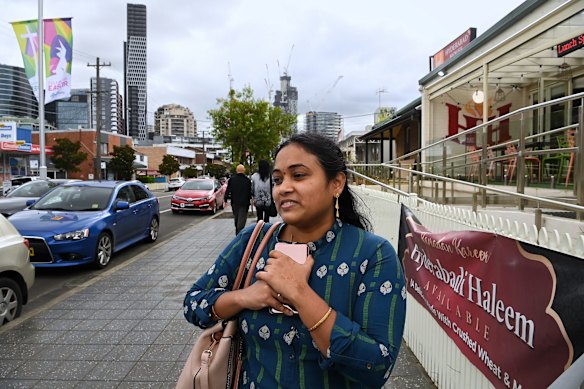 First-time voter Sirisha Kagithala, 34, explains why she supports Scott Morrison in Harris Park.