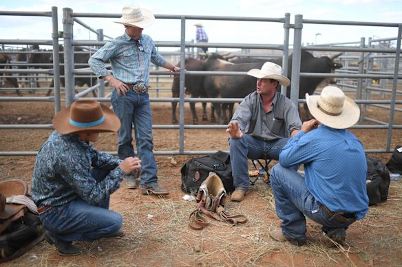Competitors rest between events at the Mount Isa Mines Rodeo.