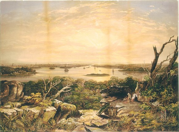 City and Harbour of Sydney from the heights above Vaucluse, print by G.E. Peacock, 1861.