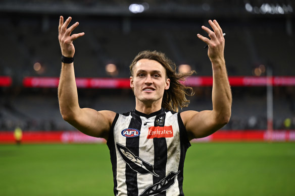 Star defender Darcy Moore could follow in his famous father’s footsteps and captain Collingwood.