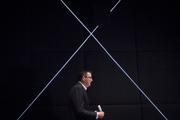 MAY 12. Victorian Premier Daniel Andrews arrives at the daily media conference. 