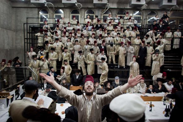 Ultra-Orthodox Jews from the Lelov Hasidic sect, celebrate the Jewish festival of Purim.