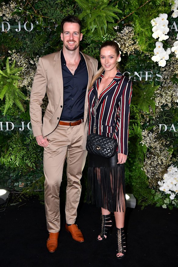 James Magnussen (left) and Rose MccEvoy arrive at the David Jones Spring Summer 2018 Collections Launch.