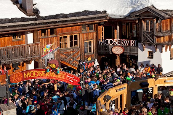MooserWirt, St Anton, Austria: The MooserWirt is typical ski in, stumble out, dance on tables from mid-afternoon in the sun. There's a DJ and jugs of beers and the usual alpine shots. Be warned, you will have to ski back down to the village once you are done.