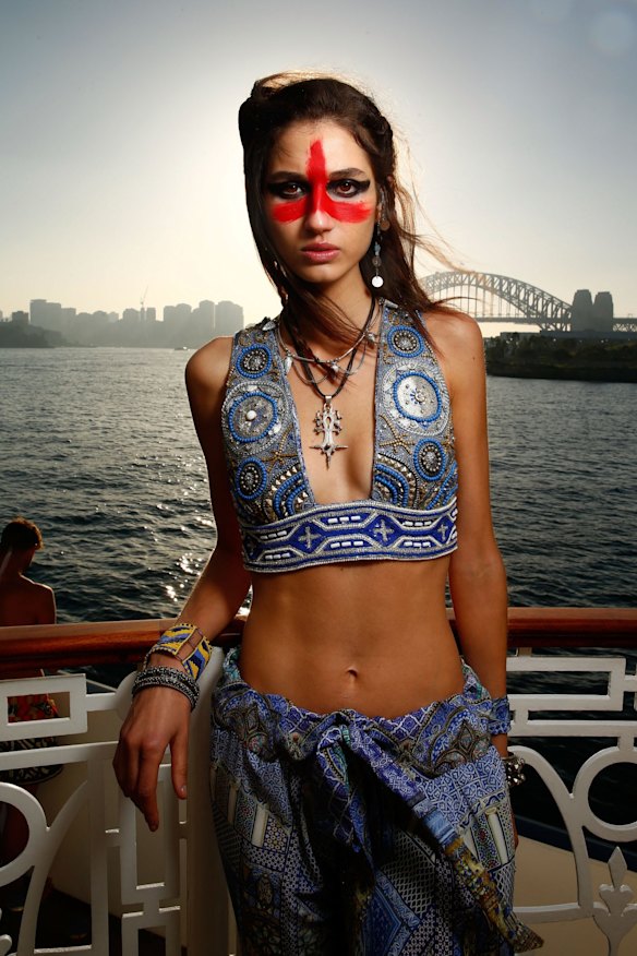 A model poses at the Camilla show at Mercedes-Benz Fashion Week Resort 17 Collections on The Seadeck boat on May 19, 2016 in Sydney, Australia.