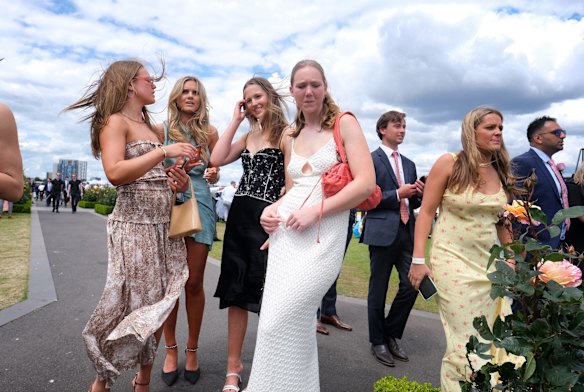 Young racegoers at Stakes Day, Flemington racecourse on Saturday 5 November 2022. 