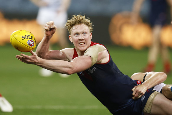 Building up: Melbourne midfielder Clayton Oliver joined match simulation on Monday.