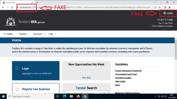 The fake Tenders WA website.