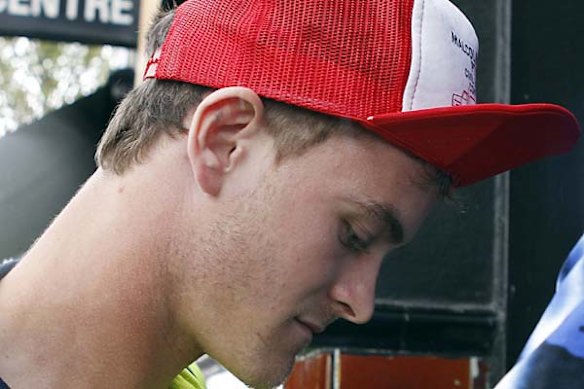 Collingwood footballer John McCarthy arrives at the Rising Sun Hotel in Richmond in costume for the club's Mad Monday celebrations after the Magpies won their first Premiership in 20 years. 