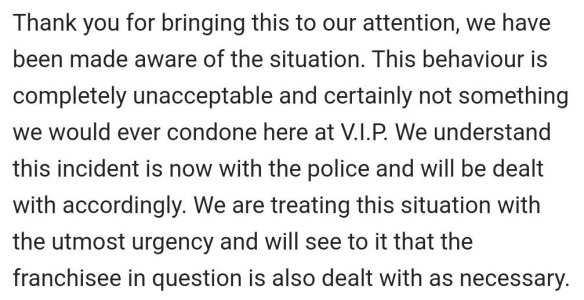 V.I.P. Home Services' written response to the community's concern over the alleged attack. 