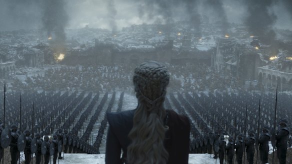 Daenerys Targaryen (Emilia Clarke) surveys her destruction, and her army, in the finale episode of Game of Thrones.