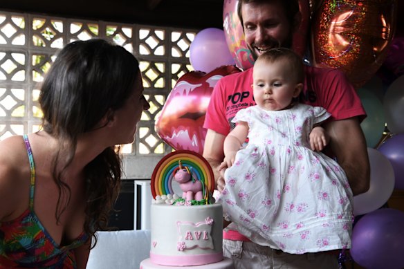 Bethan and husband Johnny McElwee hold a first birthday party for their daughter Aviana at their Darwin home.