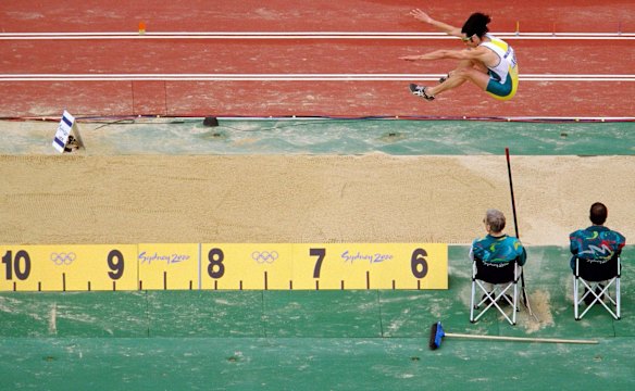 Jai Taurima of Australia during the men's Long Jump qualifying at the Olympic Stadium.