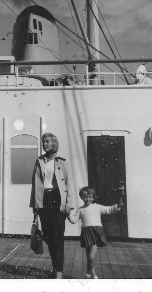 Sheryle Bagwell, as a child, and her mother on a cruise from Sydney to Melbourne.