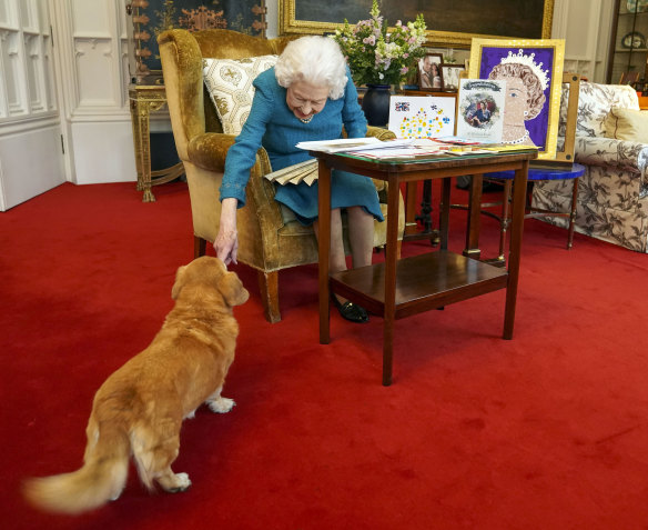 The Queen is joined by Candy while filming a television segment in February 2022 for her upcoming Platinum Jubilee.
