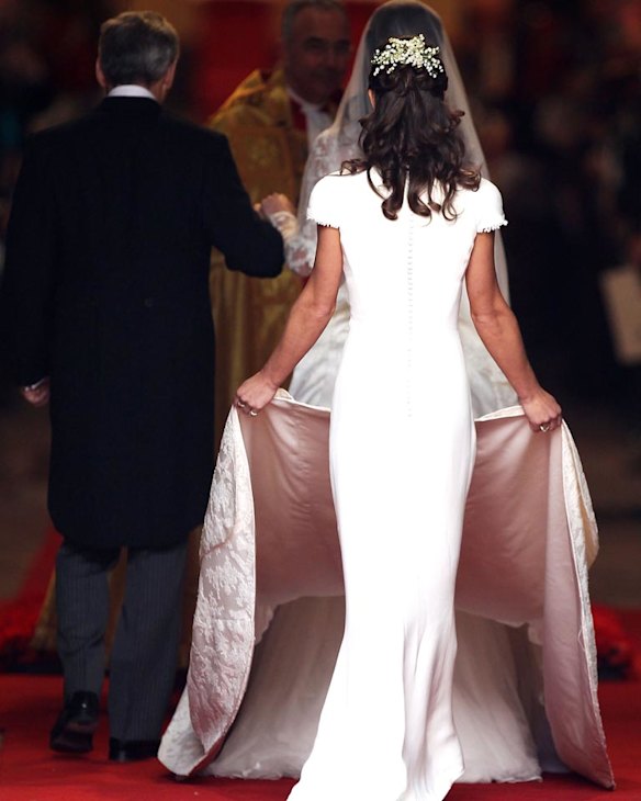 The photo that made Pippa Middleton the media identity she is today, during her sister's wedding in April, 2011.