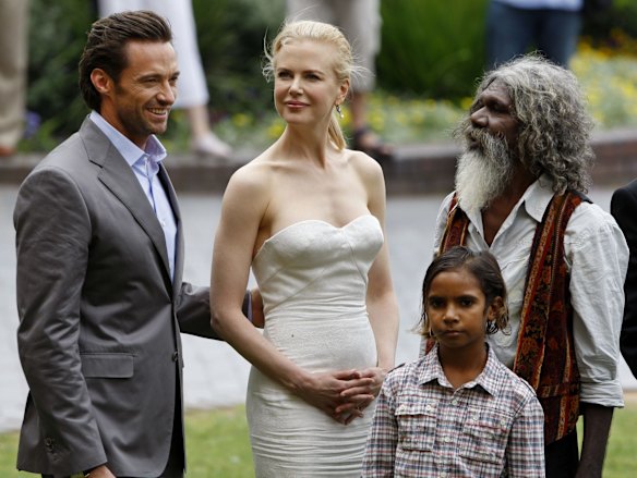 Australian actors from left, Hugh Jackman, Nicole Kidman, Brandon Walters and David Dalaithngu pose for photos following press conference for their latest movie "Australia" in Sydney.