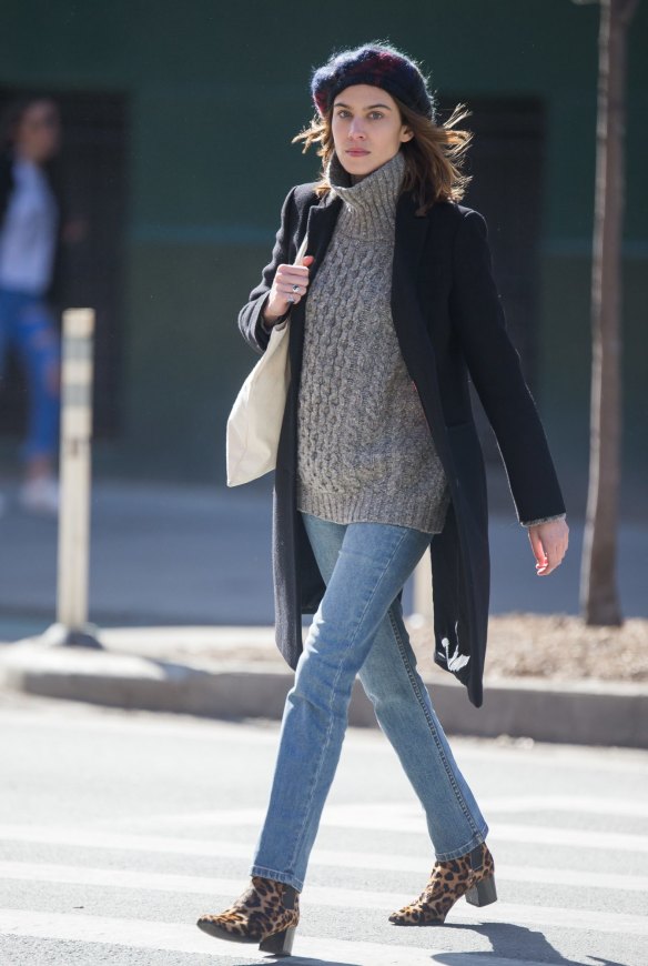 Alexa Chung gets playful with her footwear but keeps her jeans classic.