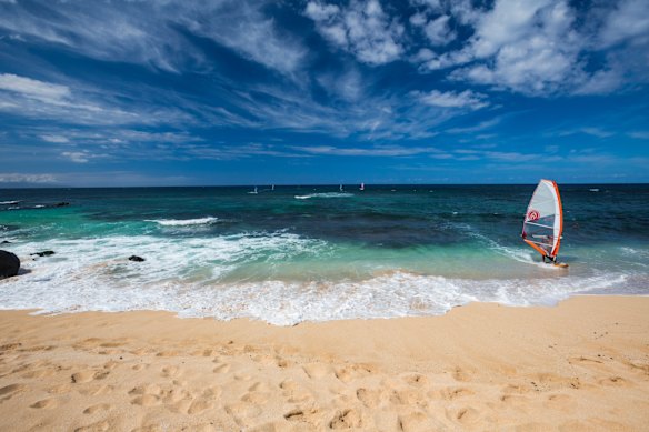 Windsurfing at Ho'okipa Beach, Paia, Maui.