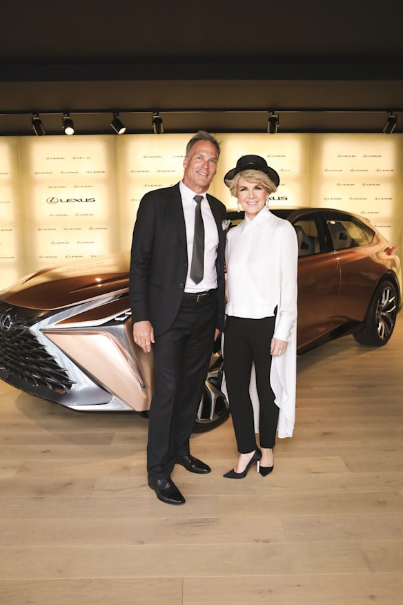Julie Bishop and David Panton at the Lexus Marquee on Derby Day 2018.