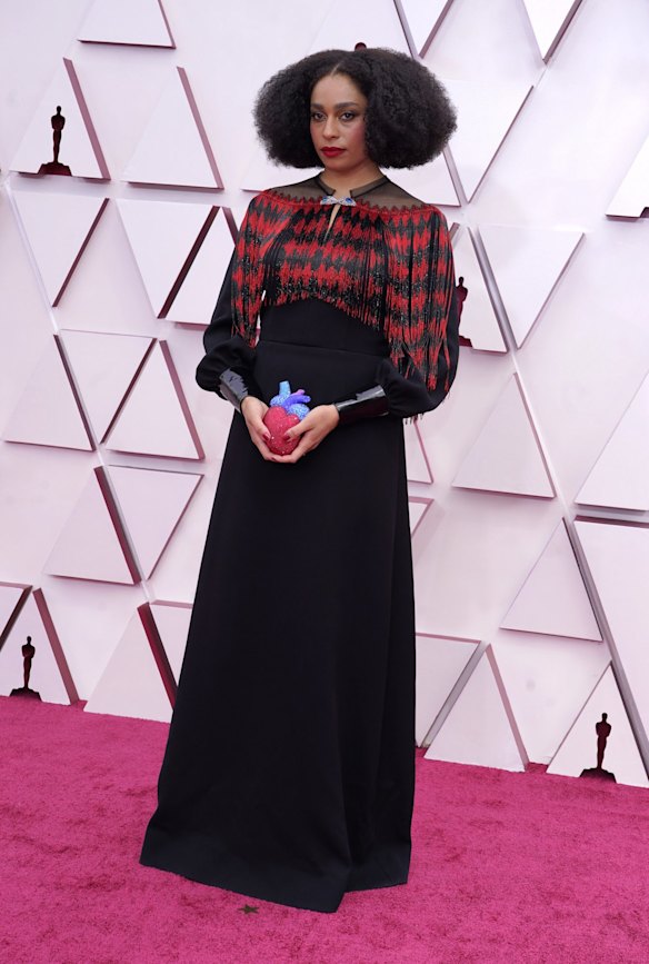 Celeste Waite arrives at the Oscars on Sunday in Gucci.