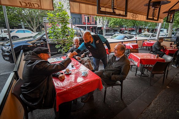 Salvatore Cultrera welcomes customers back to his restrurant Notturno in Carlton.