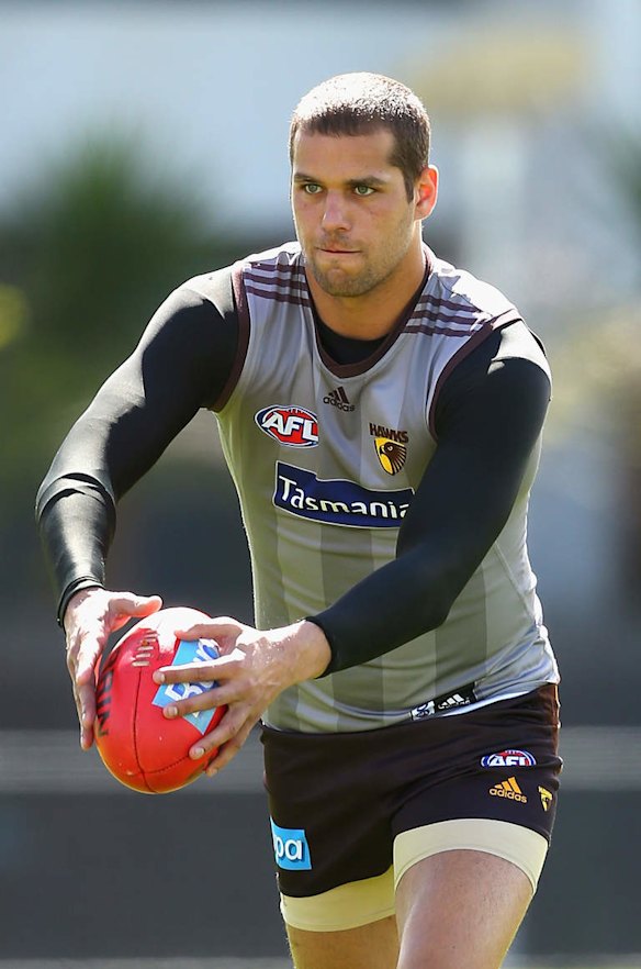 Lance Franklin of the Hawks kicks during a Hawthorn Hawks AFL training session at Waverley Park.