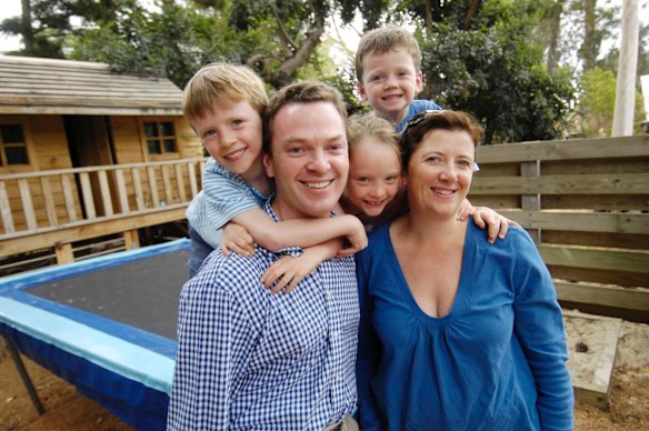 Christopher Pyne with wife Carolyn, 6 year old twins Barnaby and Eleanor, and 4 year old Felix, Sunday 18th of March 2007. 