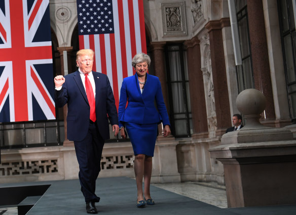 Former US president Donald Trump and former British Prime Minister Theresa May in London in 2019.