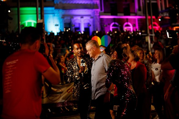 Prime Minister Anthony Albanese takes part in the 45th annual Gay and Lesbian Mardi Gras parade.