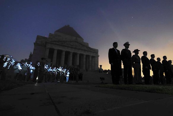 Anzac Day dawn service at the Shrine of Remembrance on St Kilda Road in Melbourne.