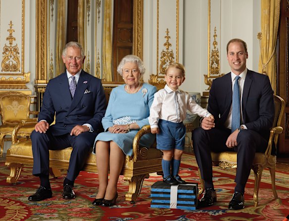Recent portrait of the Queen and the three heirs to the throne. 