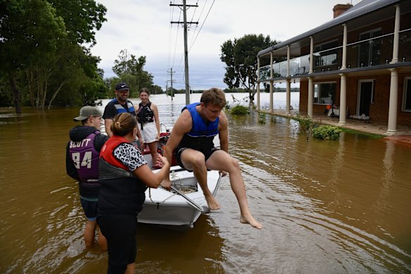 The Hawkesbury River as flood levels peaked on Wednesday.