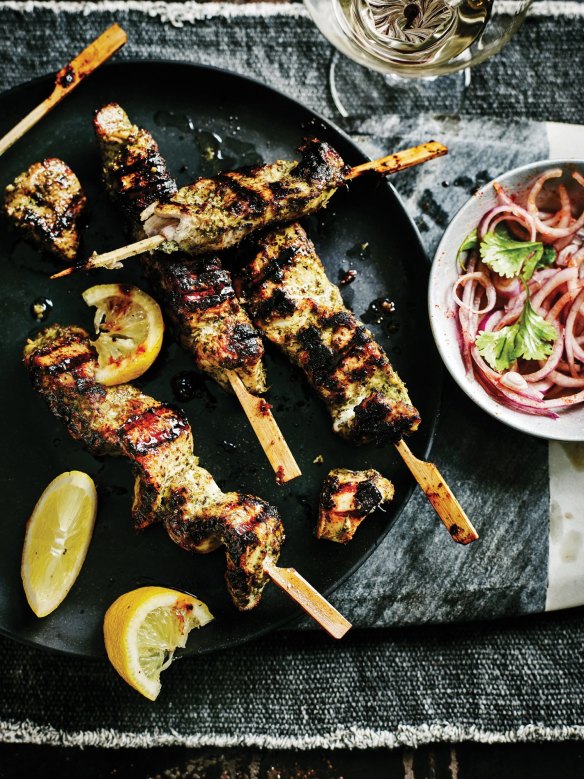 Indian kebabs: Chicken tikka skewers.