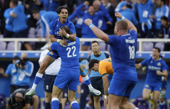 Ange Capuozzo of Italy celebrates at the end of the match.