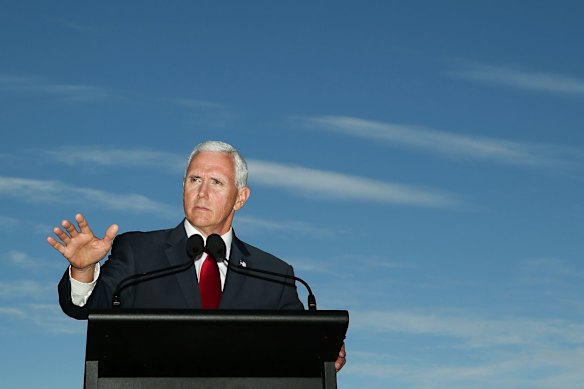 US Vice President Mike Pence speaks during a press conference at Kirribilli House on April 22, 2017 in Sydney, Australia.