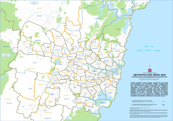 The NSW Electoral Commission's proposed new boundaries in Sydney. 

