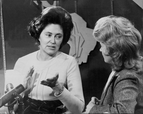 Professor Coral Lansbury (left), discusses women’s reform with Channel 7’s Pat Lovell, July 1972.