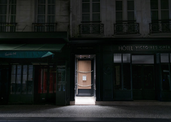 A closed hotel on Rue Montorgueil in Paris.