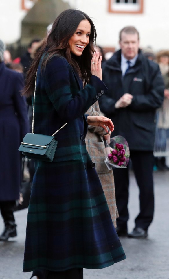 Meghan Markle wore a Burberry coat to tour Edinburgh Castle on February 13, 2018.
