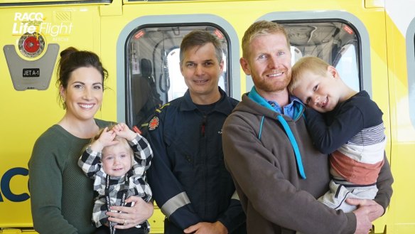 The Smith family reunited with QAS paramedic Steve Baigrie. 